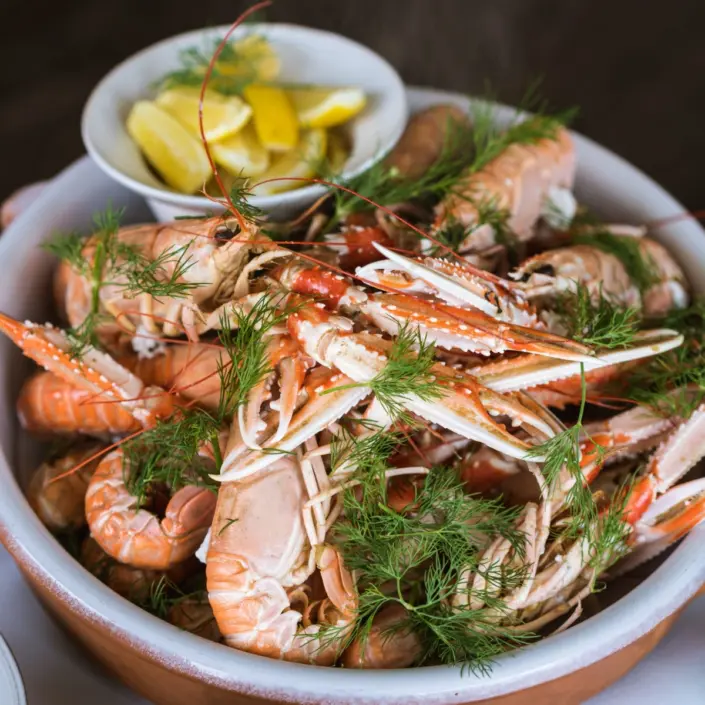 Dinner with fresh seafood