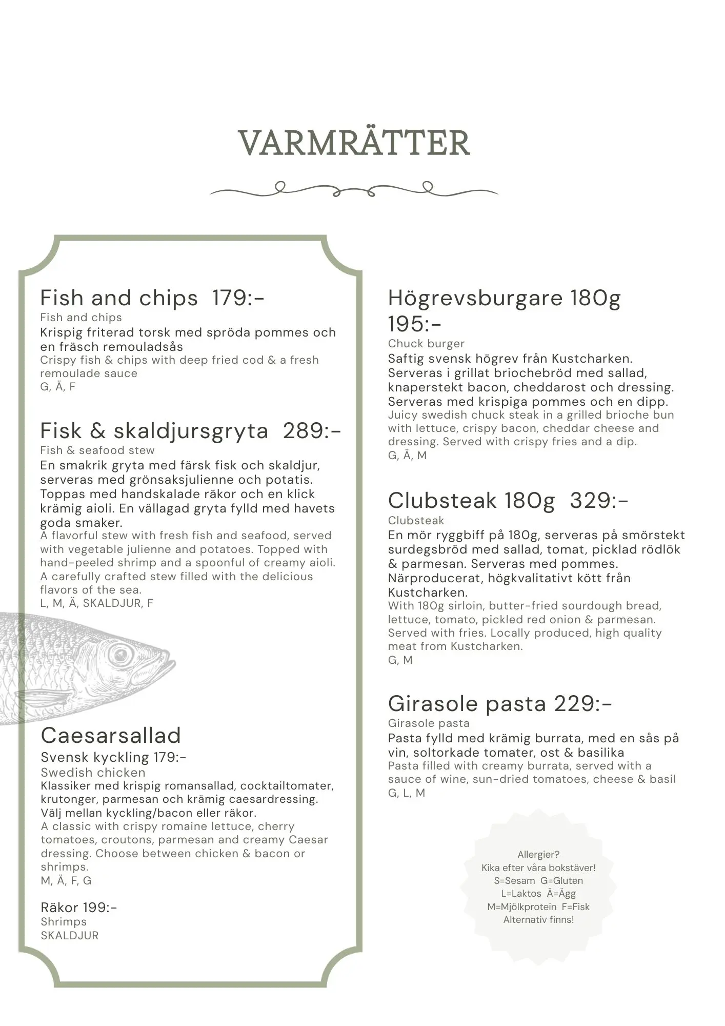 bistromeny hotell sillen lysekil